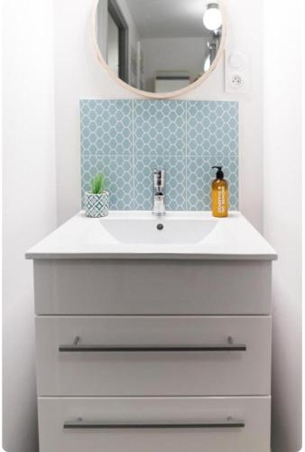 une salle de bain avec un lavabo et un miroir dans l'établissement Lafayette Bohème chic, à Lyon