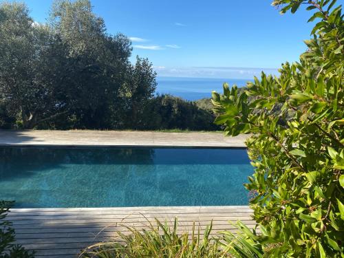une piscine avec vue sur l'océan dans l'établissement Olmeto Villa, à Olmeto