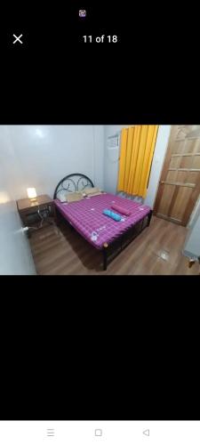 a bedroom with a purple bed in a room at Alupit Transient in Jagna