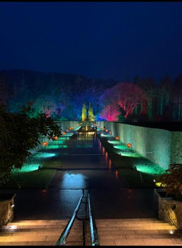 a row of lights in a park at night at The Tall Barn in Rose Ash