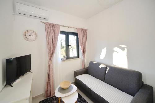 a living room with a couch and a television at Green Ranch Stara Maslina in Kotor