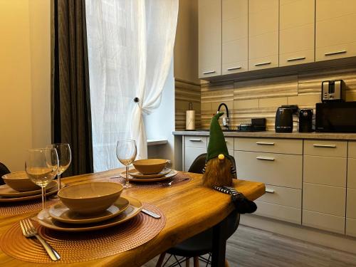 Kuchyň nebo kuchyňský kout v ubytování Baznicas Aparts Quiet Center