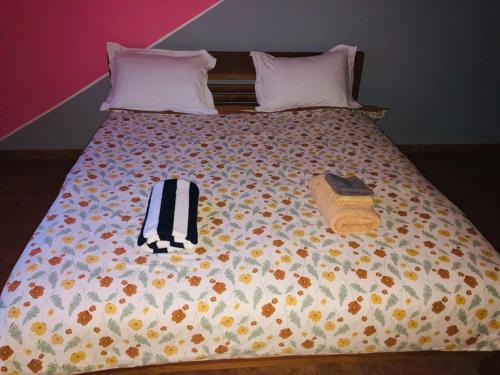 a bed with two towels sitting on top of it at Villa SAIDIA climatisée avec PISCINE in Diego Suarez