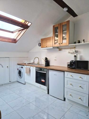 une cuisine avec un évier et un lave-vaisselle dans l'établissement Chez Denise Studio Cosy Lyon, à Lyon