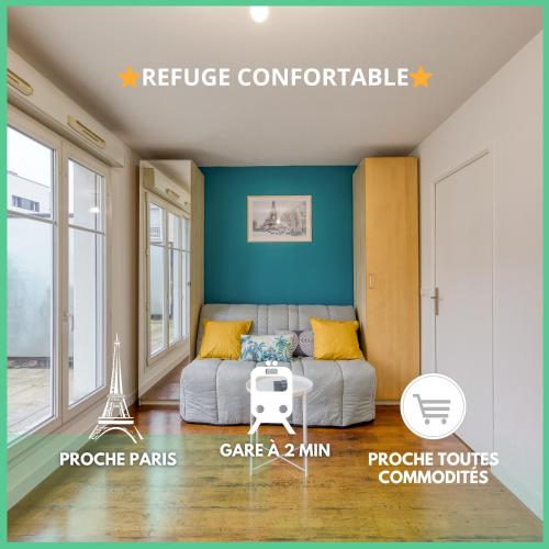 Refuge confortable - Terrasse - Gare Villiers à 2 min