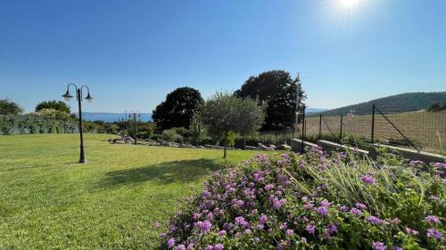 a park with flowers and a field of grass at VILLA "Lago Blu" vista lago di Bracciano, con vasca idromassaggio esterna in Trevignano Romano