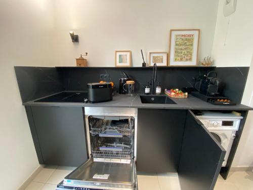 a kitchen with a sink and a dishwasher at New Apartment Disneyland Paris Panoramic view 8 PAX, 2 parking in Serris