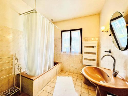 une salle de bain avec une baignoire, un lavabo et une douche dans l'établissement CasaCampanile, à Olmeto