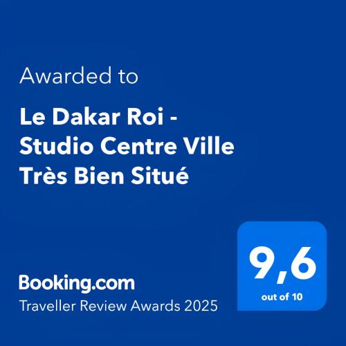 a screenshot of a cell phone with the text awarded to le dakar rot at Le Dakar Roi - Studio Centre Ville Très Bien Situé in Dakar