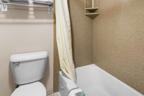 a bathroom with a toilet and a shower curtain at Best Western Lee's Motor Inn in Chamberlain
