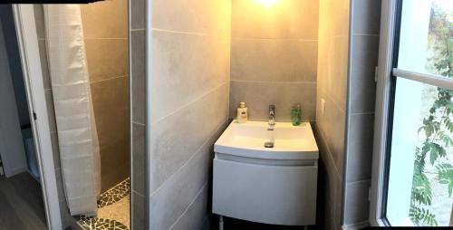 une salle de bain avec toilettes et lavabo dans l'établissement T3 Duplex Design - Pau Centre Quartier Halles, à Pau