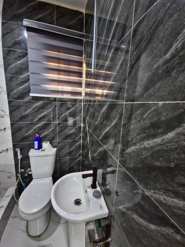 a bathroom with a toilet and a sink at Cozy Ambience 2 in Ibadan