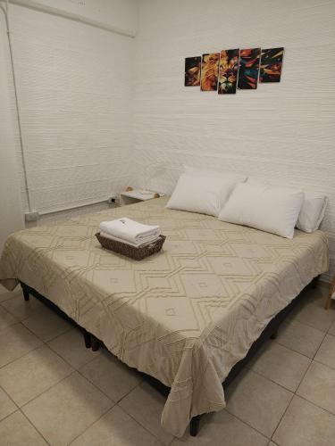 a bed with two pillows on top of it at Departamento equipado, centrico, cochera cubierta Sarmiento265apart D17 in San Fernando del Valle de Catamarca