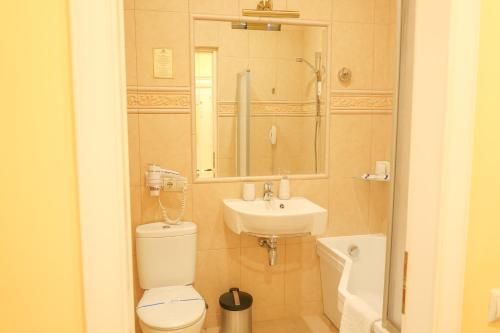 a bathroom with a toilet and a sink at СПА-Готель "RESPECT" in Skhidnitsa