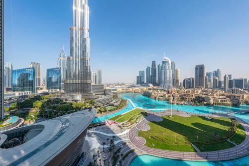 a view of a city with tall buildings at The View of a Lifetime - Luxury Living with Full Burj Khalifa & Fountain Show - 1702 in Dubai