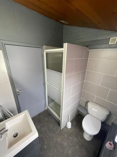 une petite salle de bain avec toilettes et lavabo dans l'établissement Studio Périgueux 2ème étage, à Périgueux