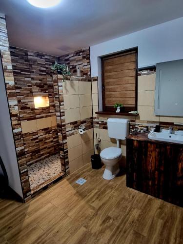 a bathroom with a toilet and a sink at Czirják Kulcsosház in Bucsin
