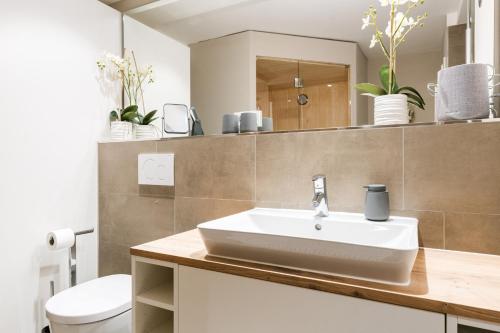 a bathroom with a sink and a toilet at KÖ-Gartensuite in Westerland