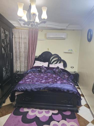 a bedroom with a purple bed and a purple rug at Lovely two bedrooms apartment in Asyut city in Asyut