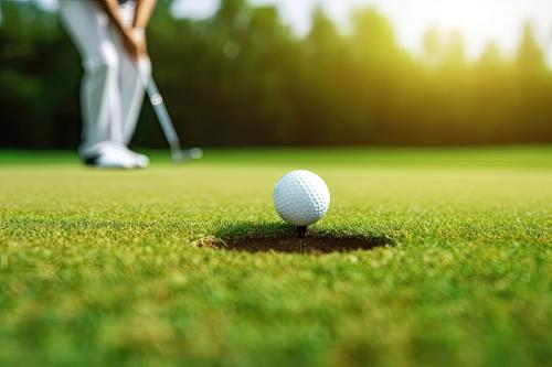 a golf ball in the grass with a golfer in the background at Glunz Ocean Beach Hotel and Resort in Marathon
