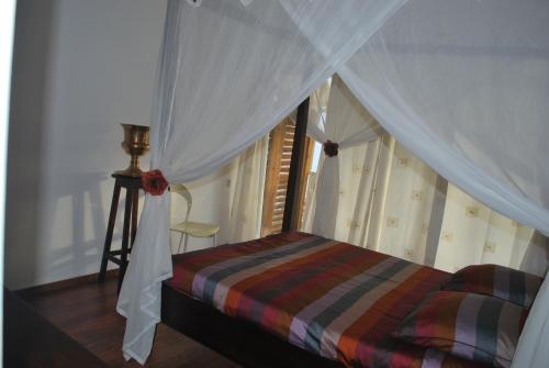 舍尔谢Vue sur Mer Caprices de l'Ombre的一间卧室，里面有一张带帷幔的床