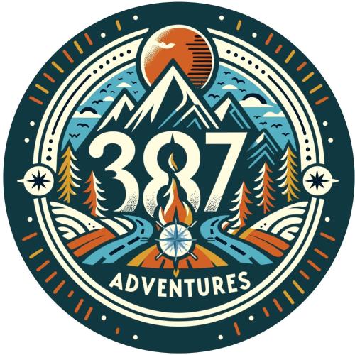 a label with a mountain and a fire and the words adventures at Log cabin in Sejdanovići