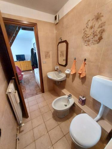 a bathroom with a toilet and a sink at Oasis House in Forni di Sopra