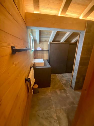 une vue aérienne d'une salle de bain avec un lavabo dans l'établissement La cabane à sucre, à Raon-aux-Bois
