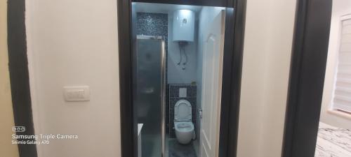 a small bathroom with a toilet in a stall at STUDIO APARTMAN SOl in Tuzla