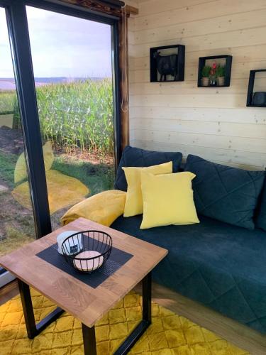 a living room with a couch and a table at Kleines Glück in Markt Nordheim
