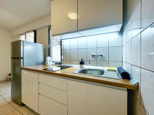 kuchnia ze zlewem i lodówką w obiekcie Apartments Jan w mieście Banjole