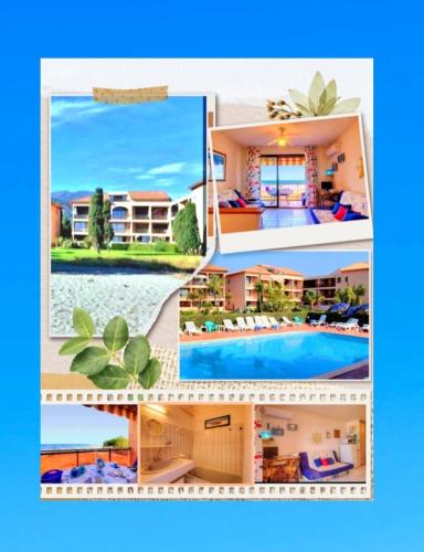 un collage de photos d'une maison et d'une piscine dans l'établissement Studio les pieds dans l'eau, à San-Nicolao