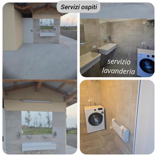 a bathroom with a sink and a washing machine at Agricampeggio AL CIELO STELLATO in Valeggio sul Mincio