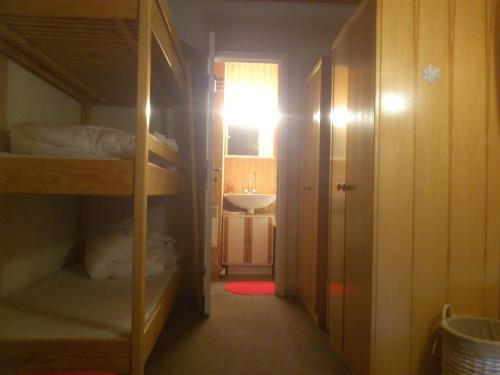 a small room with a bunk bed and a sink at 2 pièces cosy la Foux d 'Allos centre station 30 m carrés in Allos