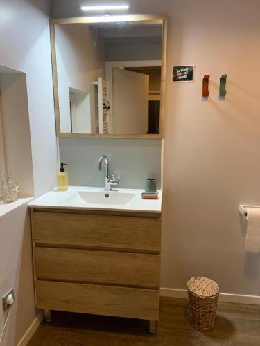 a bathroom with a sink and a mirror at Longère cœur de village proche des plages in Sassetot-le-Mauconduit