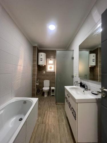 a bathroom with a tub and a sink and a toilet at Shaikh Zayed Hotel Apartment in Sheikh Zayed