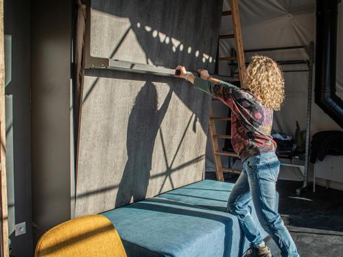 a young boy jumping on top of a bunk bed at BUNNY GLAMP in Korbielów