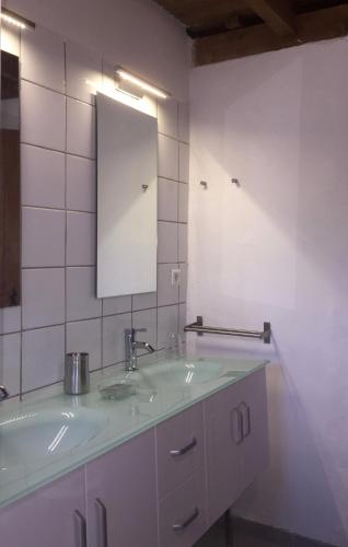 une salle de bain avec un lavabo et un miroir dans l'établissement Les MAGNANS, à Gailhan