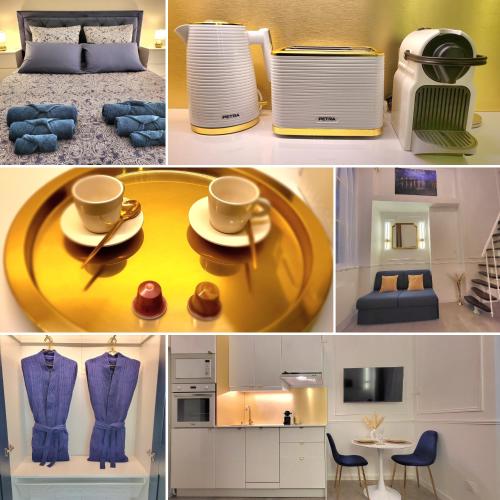 un collage de photos d'une cuisine et d'une chambre dans l'établissement Golden Royal - Studio Haut de Gamme, à Lyon