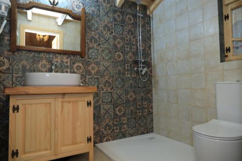 a bathroom with a toilet and a sink and a mirror at ECO Hotel Gagauz Sofrasi in Congaz