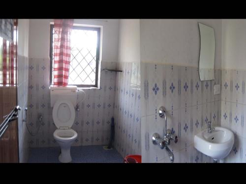 a bathroom with a toilet and a sink at Chill Inn Guest House in Anjuna