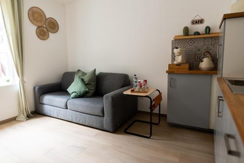 un salon avec un canapé et une table dans l'établissement Au Cocon de J, à Obernai