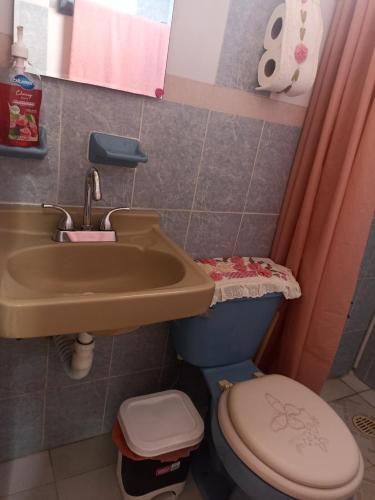 ein Badezimmer mit Waschbecken und Toilette in der Unterkunft Casa Chero in Comalcalco