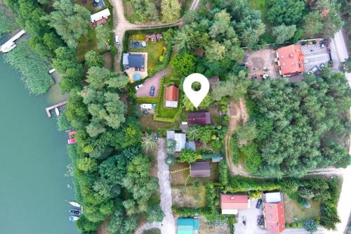 an aerial view of a estate with a white marker at Wilkaski zakątek in Giżycko
