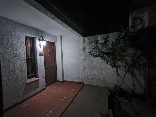 a hallway with a door and a window and a plant at Casa céntrica Yrigoyen in Santa Rosa
