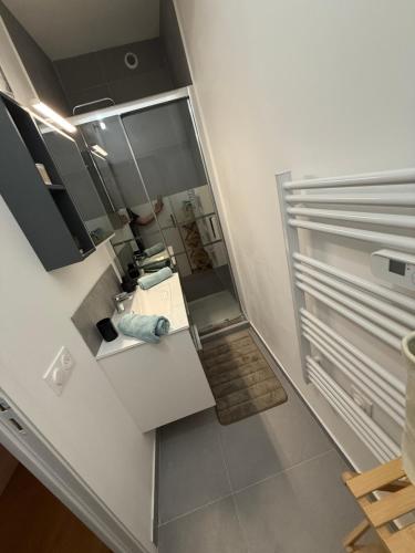 a small kitchen with a sink and a refrigerator at Votre COCON Niçois in Nice