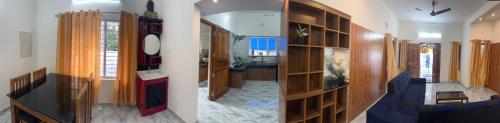 two views of a hallway in a house at MOON 3bhk ENTIRE VILLA 02 Varkala with kitchen in Varkala