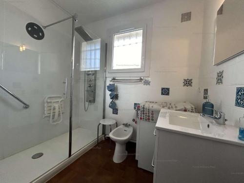 une salle de bain avec une douche, des toilettes et un lavabo dans l'établissement NP530-003 Appartement 3 pièces, Narbonne Plage, à Narbonne-Plage