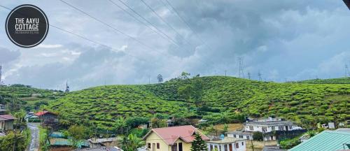 a view of a green hill with houses on it at The Aayu Cottage in Nuwara Eliya