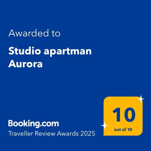 Certificado, premio, señal o documento que está expuesto en Studio apartman Aurora
